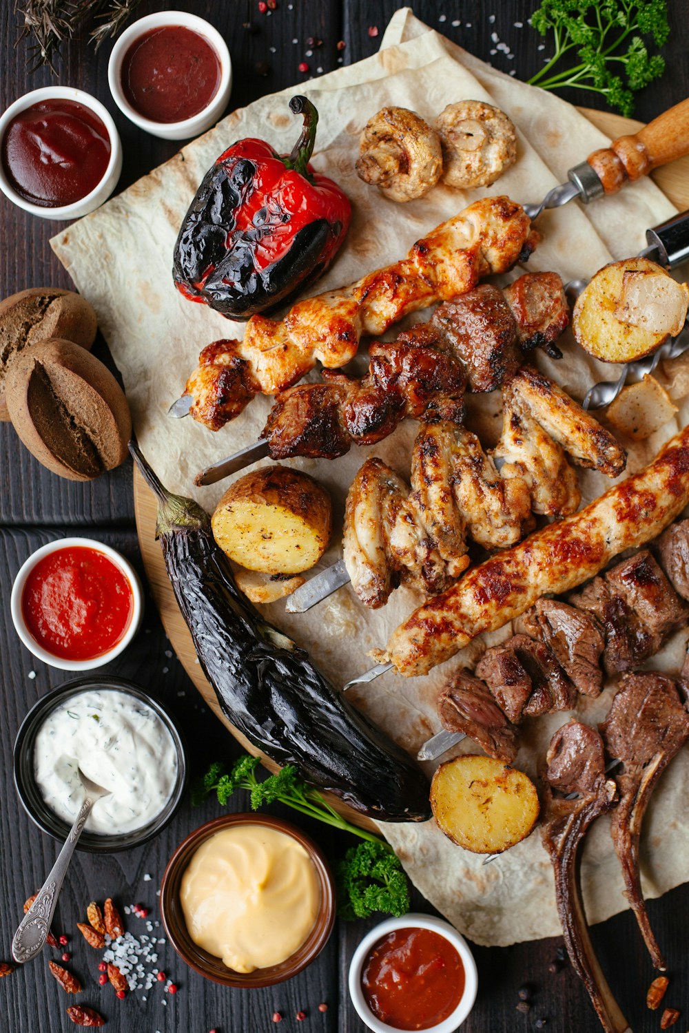 Food prepared over a grill